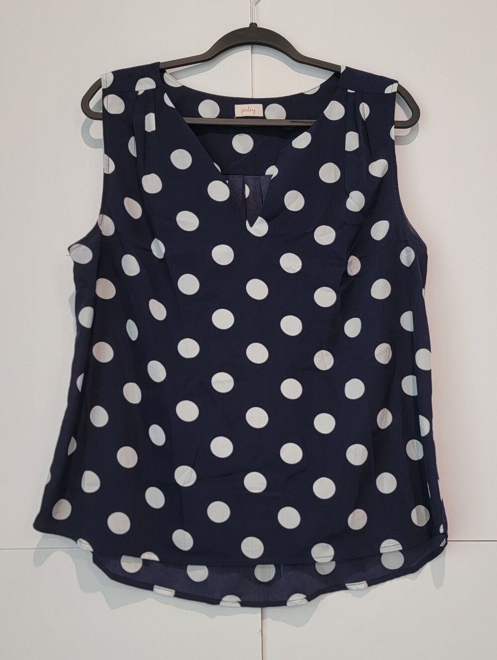 Pixley Navy Blue White Polka Dot Sleeveless Blouse Top Size L